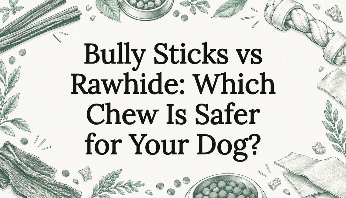 Decorative dog chew sketches frame the title