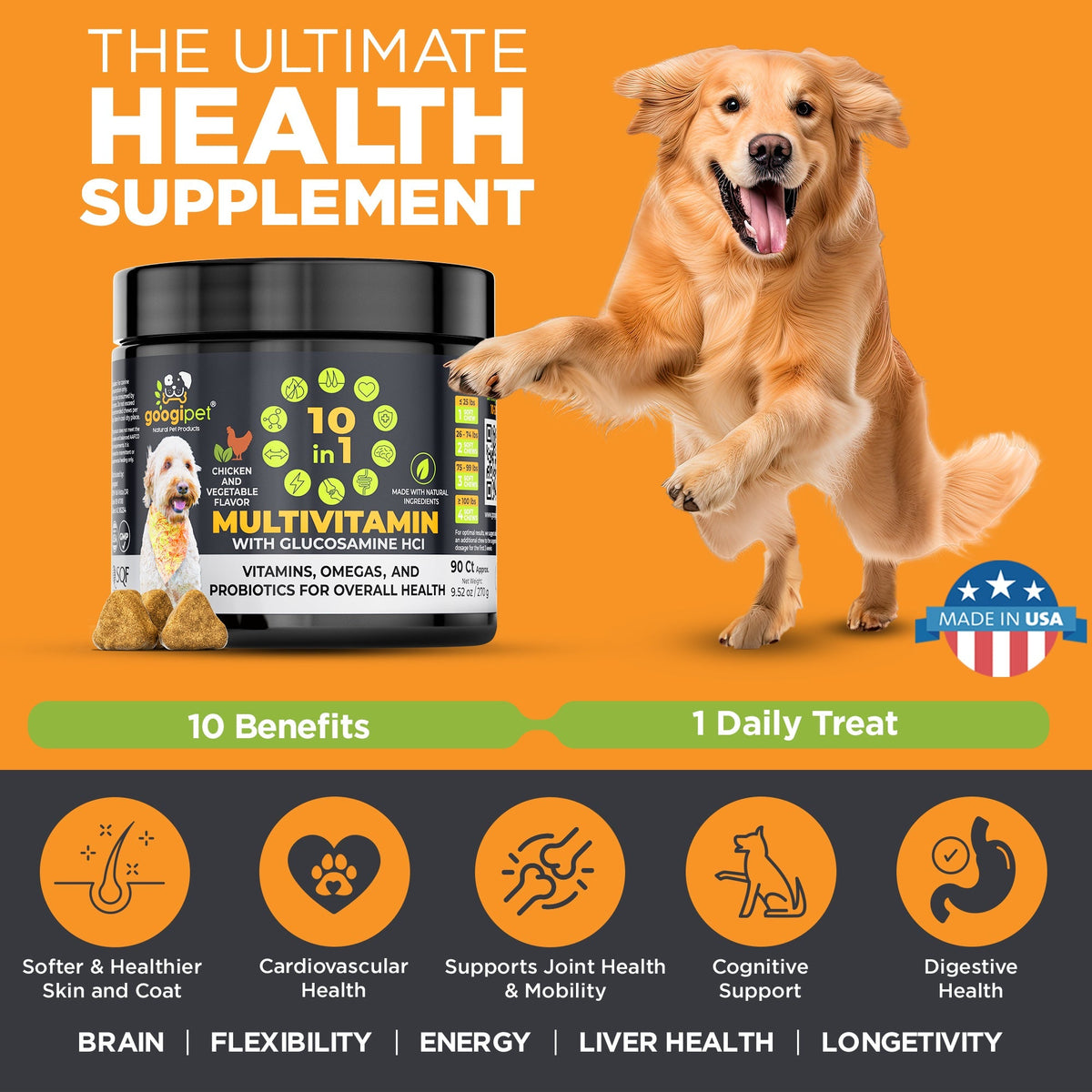 Delicious dog supplements with real ingredients for immunity, joint, and fur coat support