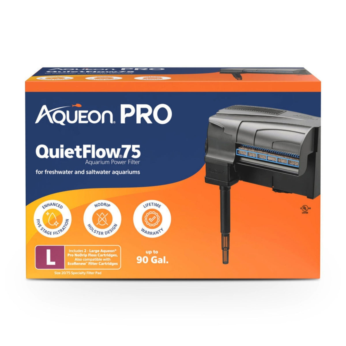 Aqueon PRO QuietFlow Aquarium Power Filter 1ea/Size 75, Up To 90 gal