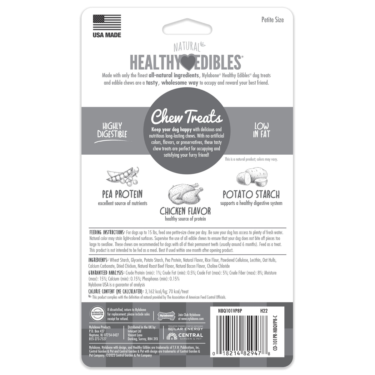 Nylabone Healthy Edibles AllNatural Long Lasting Chicken Dog Chew Treats Chicken, XS/Petite  Up To 15 Lbs. 8 ct