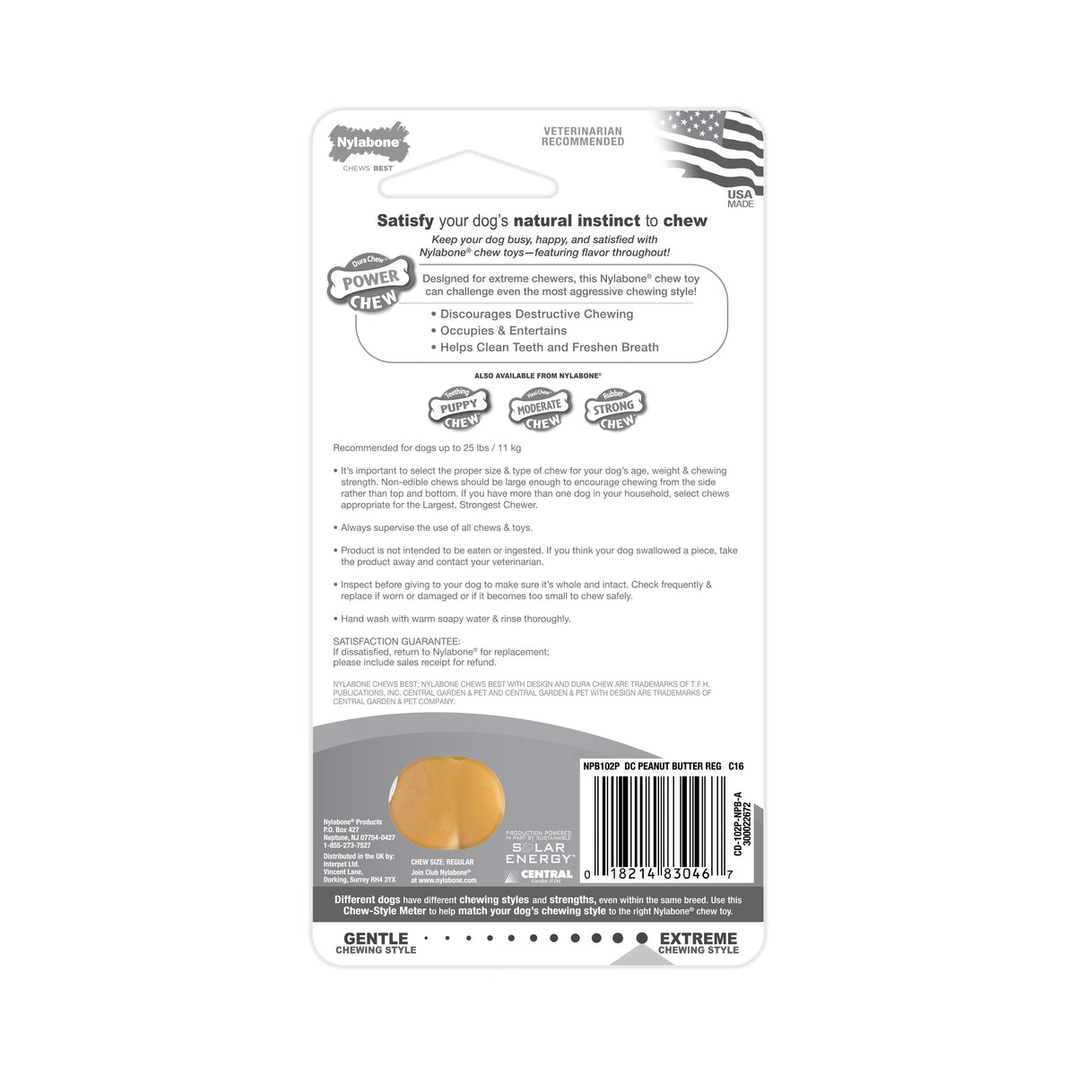 Nylabone Power Chew Dog Toy Peanut Butter 1ea/SMall/Regular - Up To 25 Ibs.