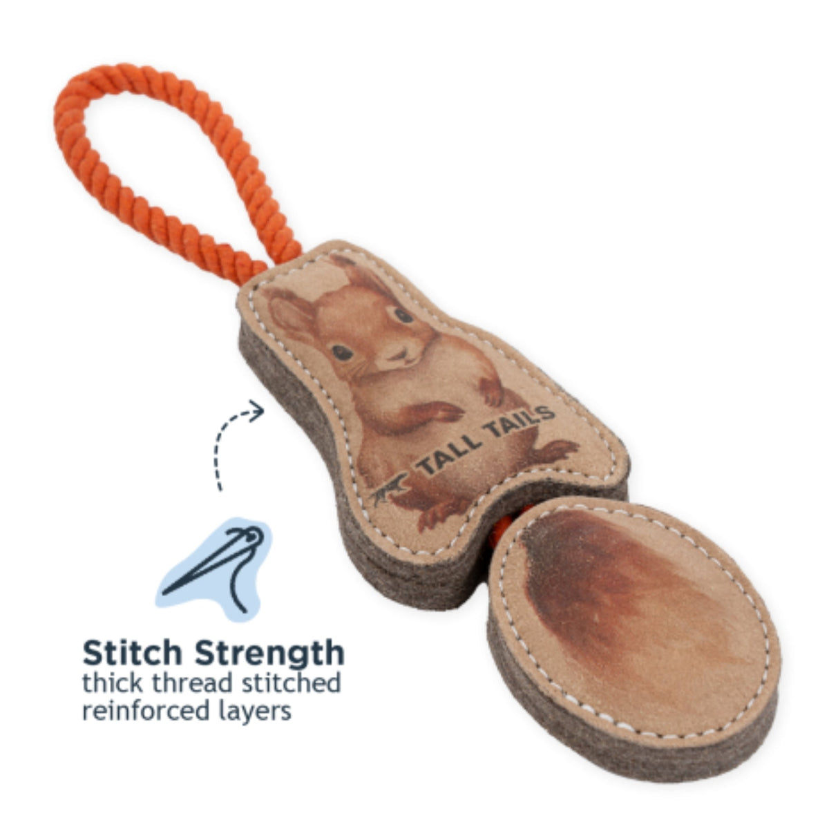 Tall Tails Dog Natural Leather Color Jointed Squirrel Tug, 16in.