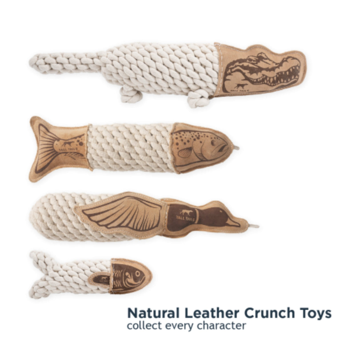 Tall Tails Dog Natural Leather & Rope Crunch Fish, 5in.