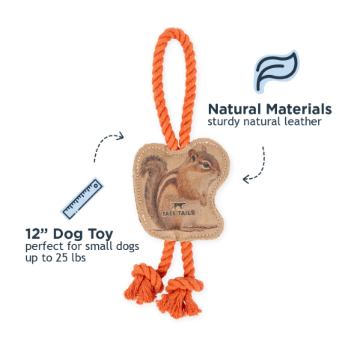 Tall Tails Dog Natural Leather Color Chipmunk Tug, 12in.