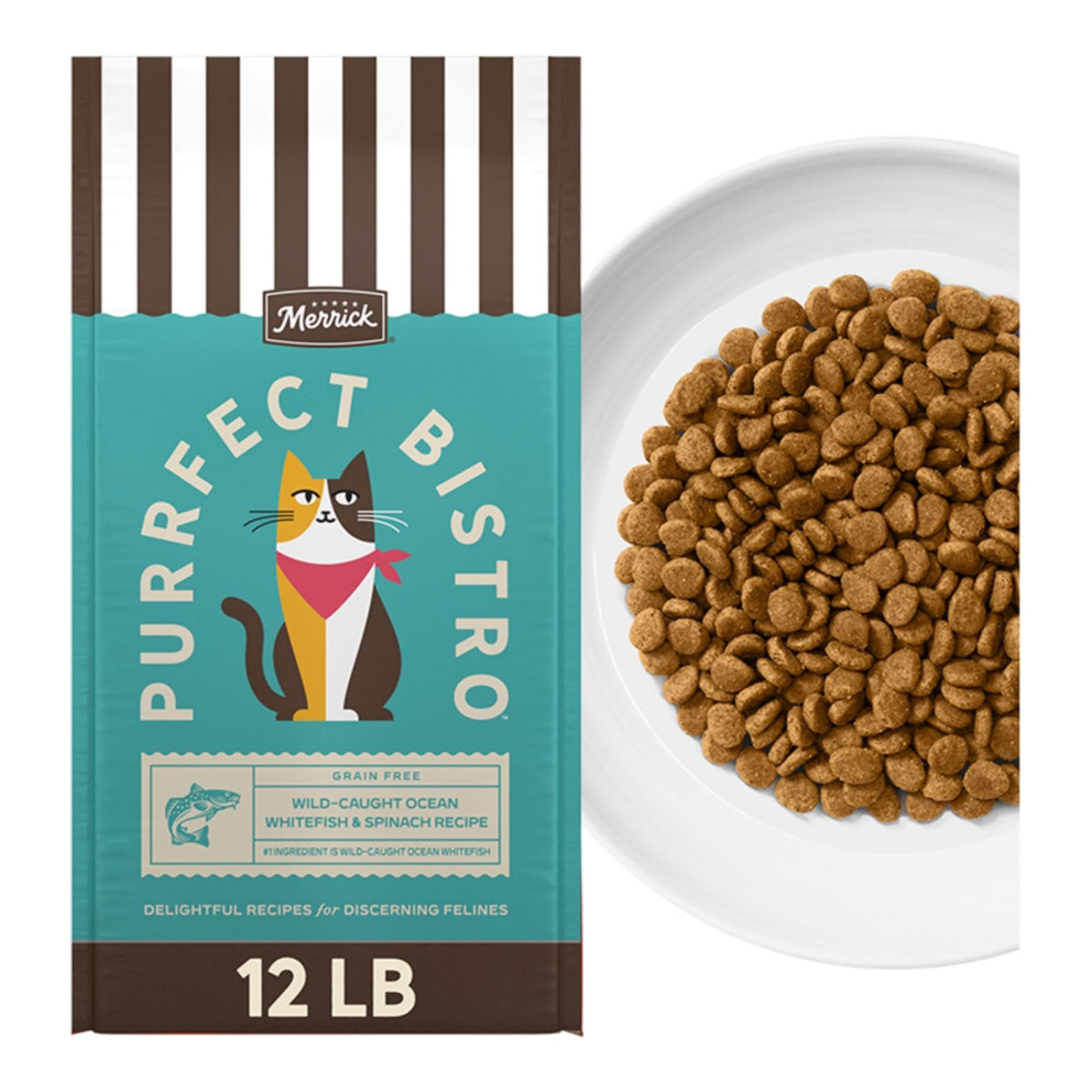 Merrick Cat Purrfect Bistro Grain Free Wild-Caught Ocean Whitefish and Spinach Recipe 12Lbs