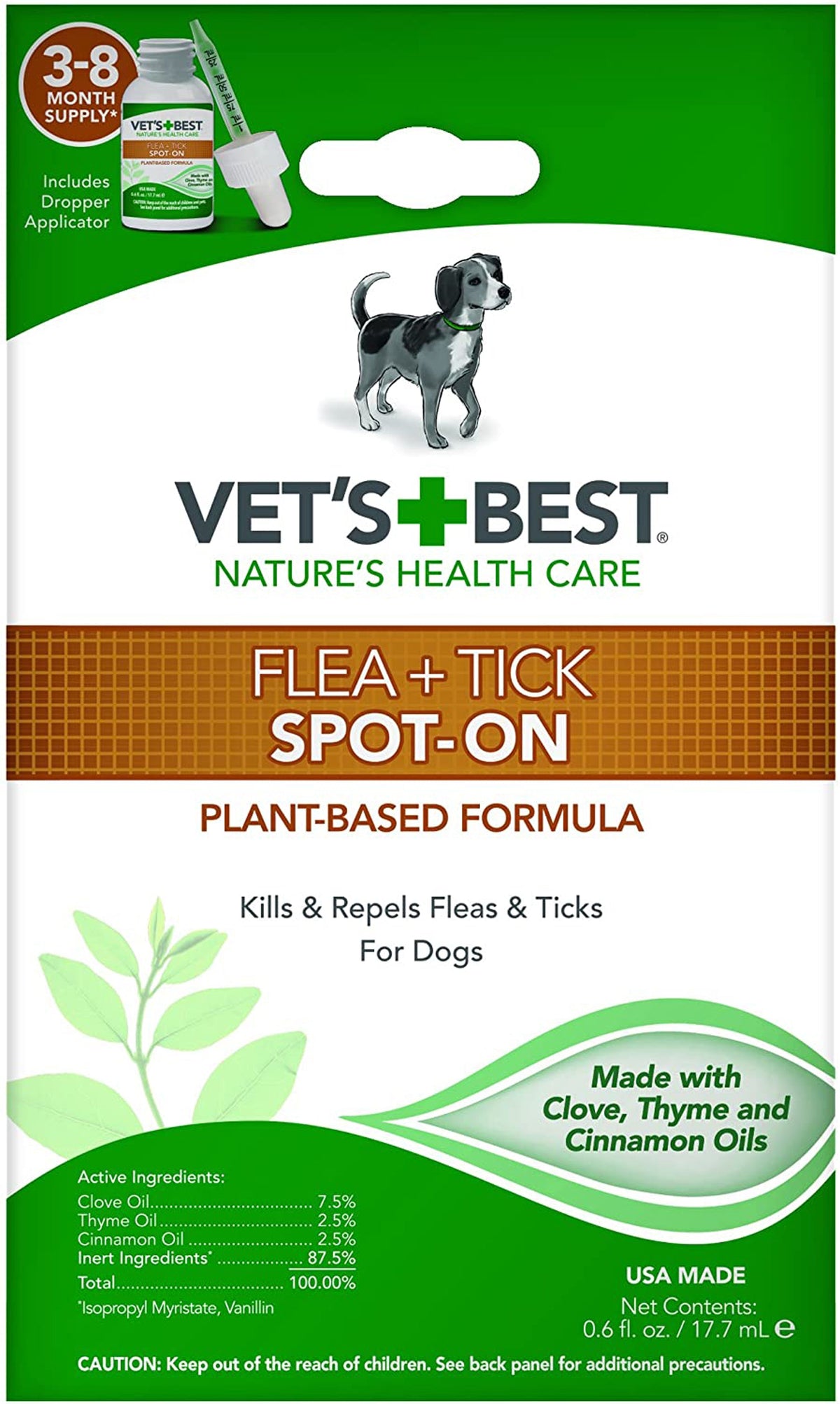 Vet's Best Flea & Tick Spot-On Plant Based Formula Large Dog Over 40lb 4ct