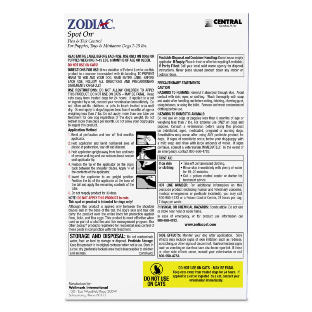 Zodiac Spot On Flea  Tick Control 1ea/Puppies, Toys And Miniature Dogs 715 lb, 4 pk