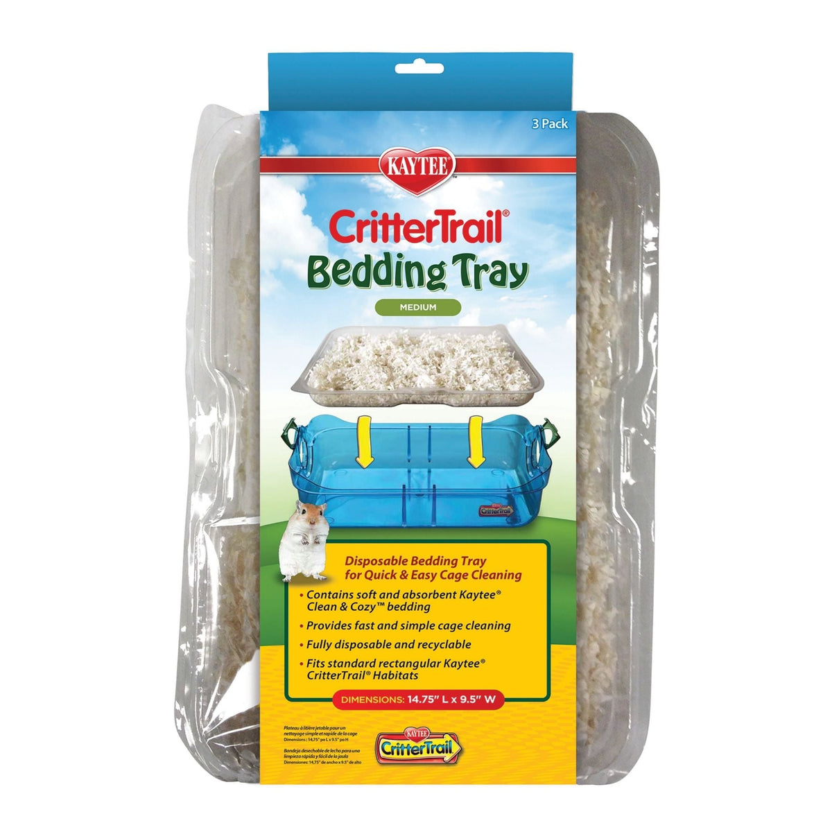 Kaytee Crittertrail Bedding Tray 1ea/3 ct, 5in. X 9.75in. X 16.75in.
