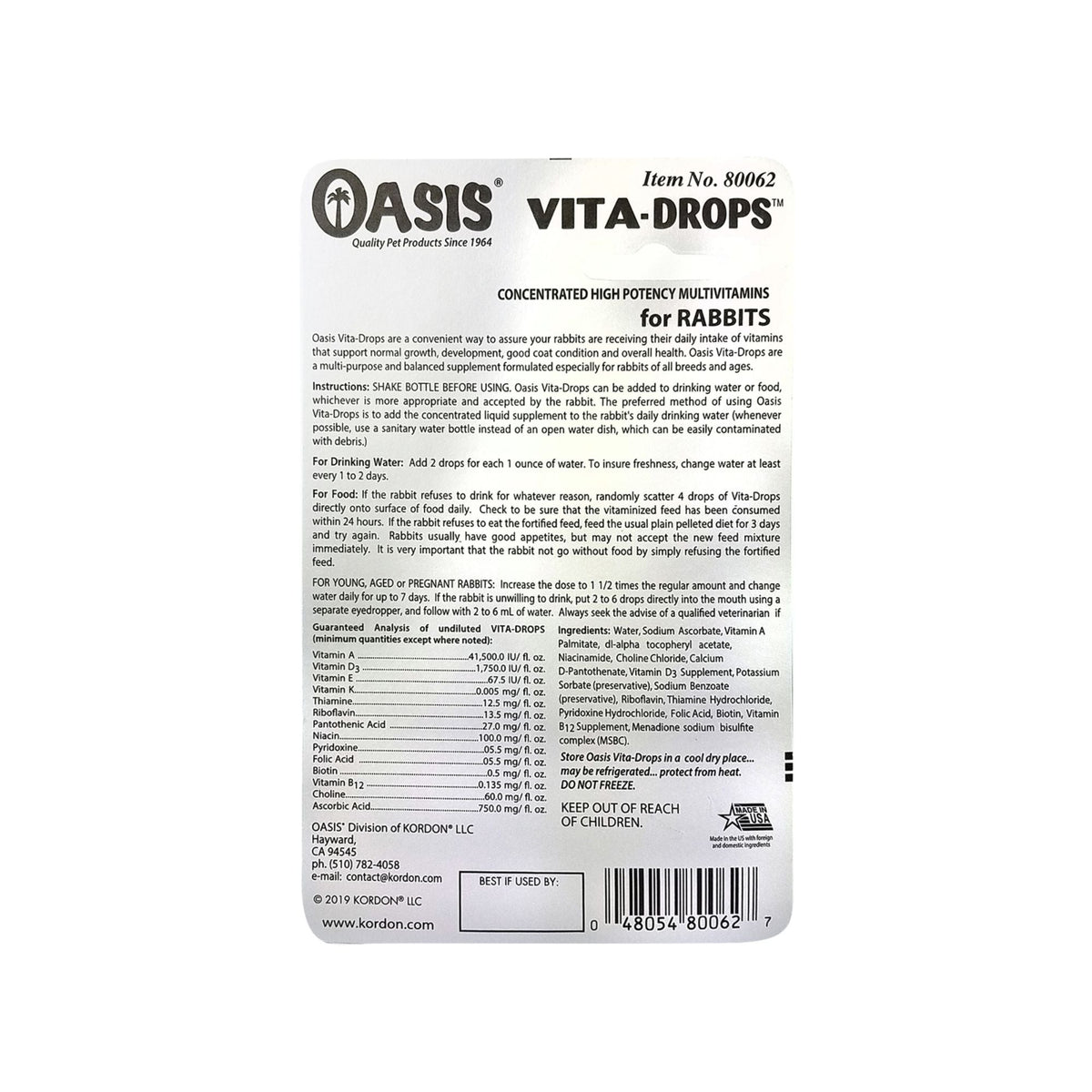 Oasis Vita-Drops High Potential Daily Multivitamin for Rabbits 1ea/2 floz.