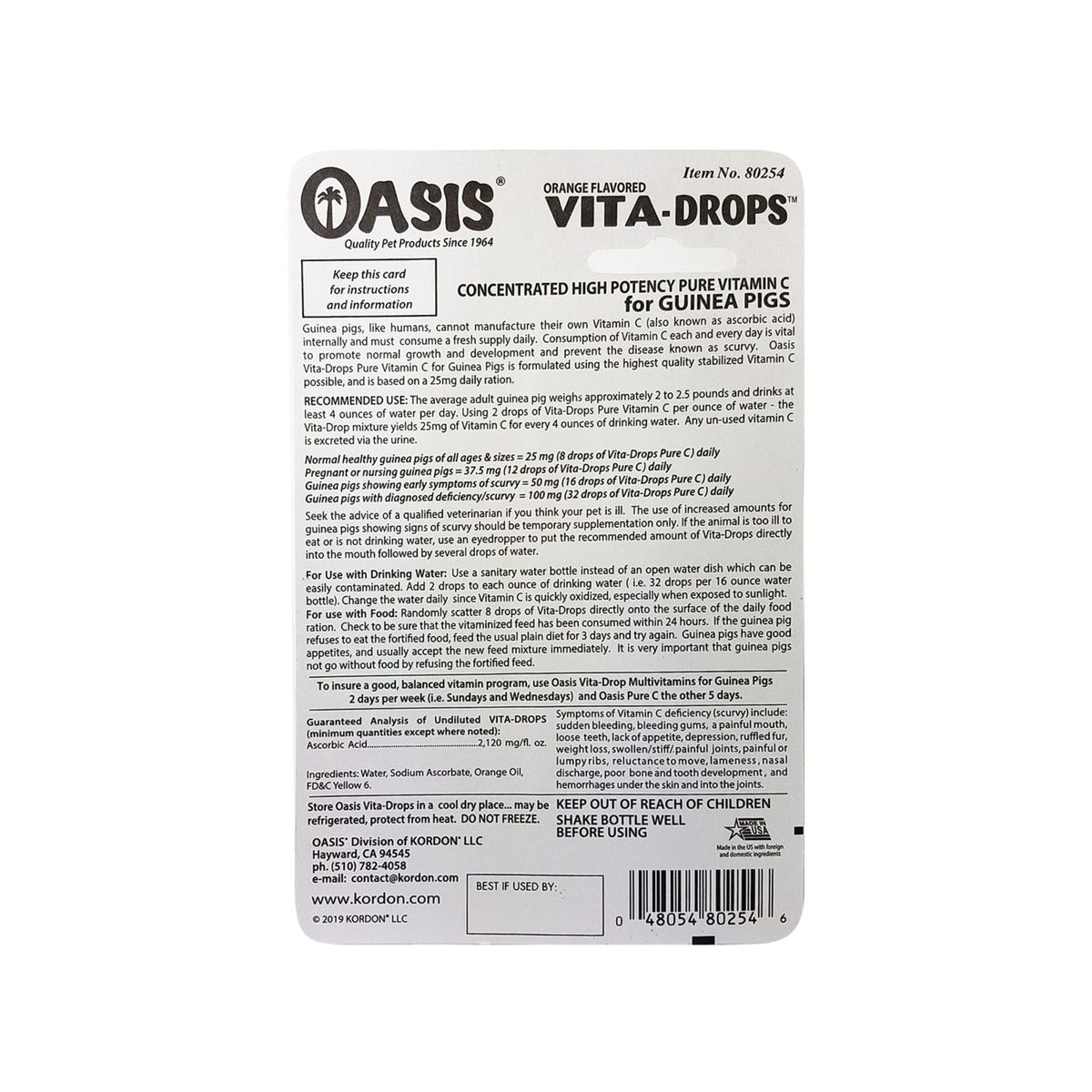 Oasis Vita-Drops Pure Vitamin C for Guinea Pigs 1ea/2 floz.