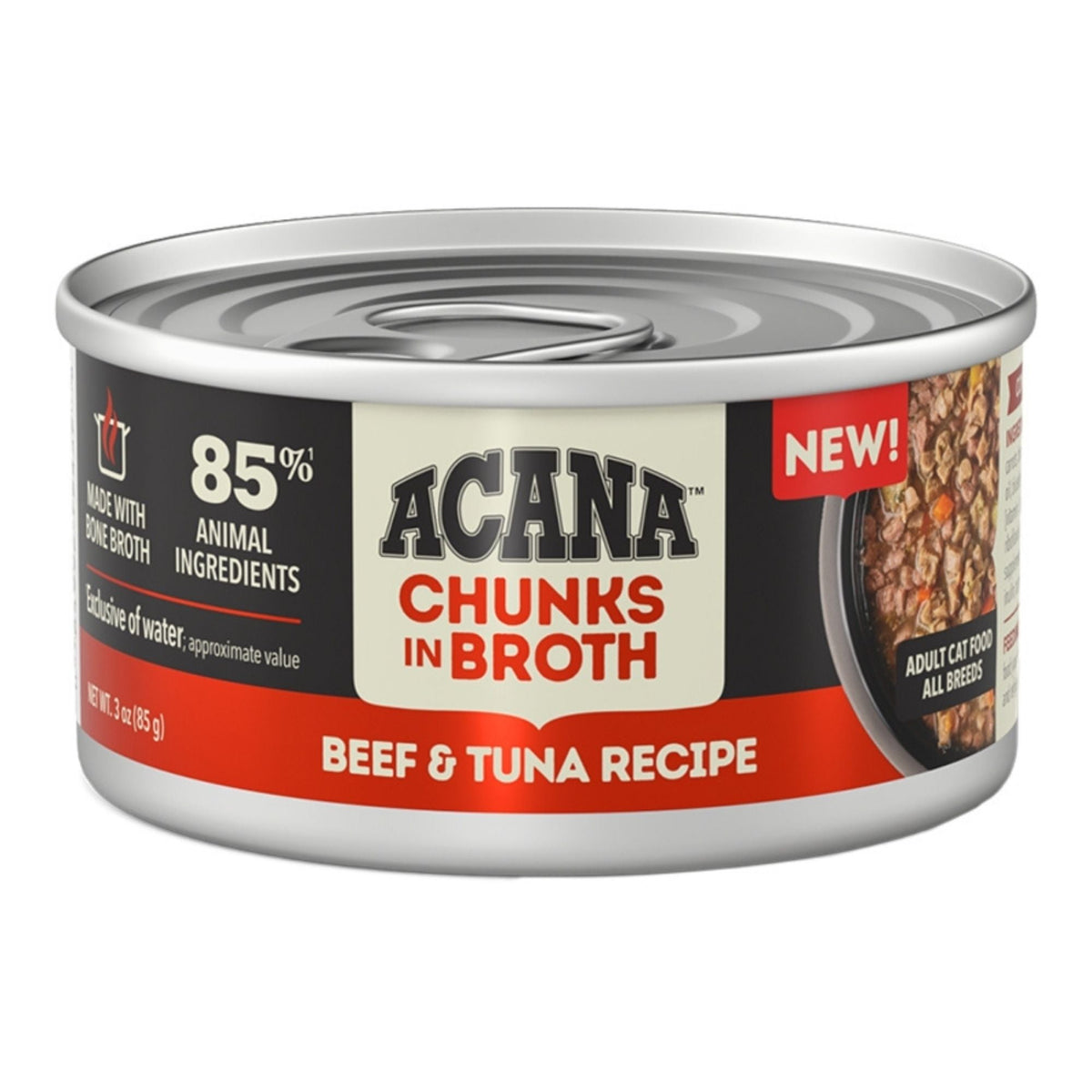 Acana Cat Grain Free Chunks In Broth Beef & Tuna Recipe 3oz. (Case of 24)
