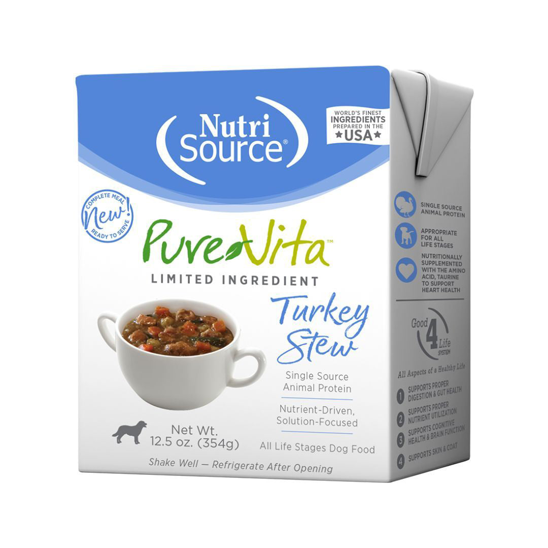 NutriSource PureVita LID Wet Dog Food Turkey Stew 12.5oz
