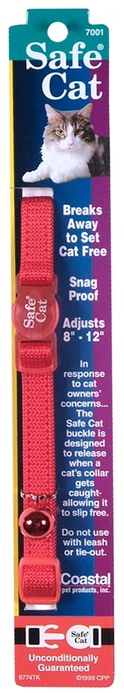 Coastal Safe Cat Adjustable Snag-Proof Nylon Breakaway Collar Red 3/8X12