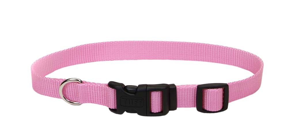 Coastal Adjustable Nylon Dog Collar with Plastic Buckle Bright Pink 5/8X14in