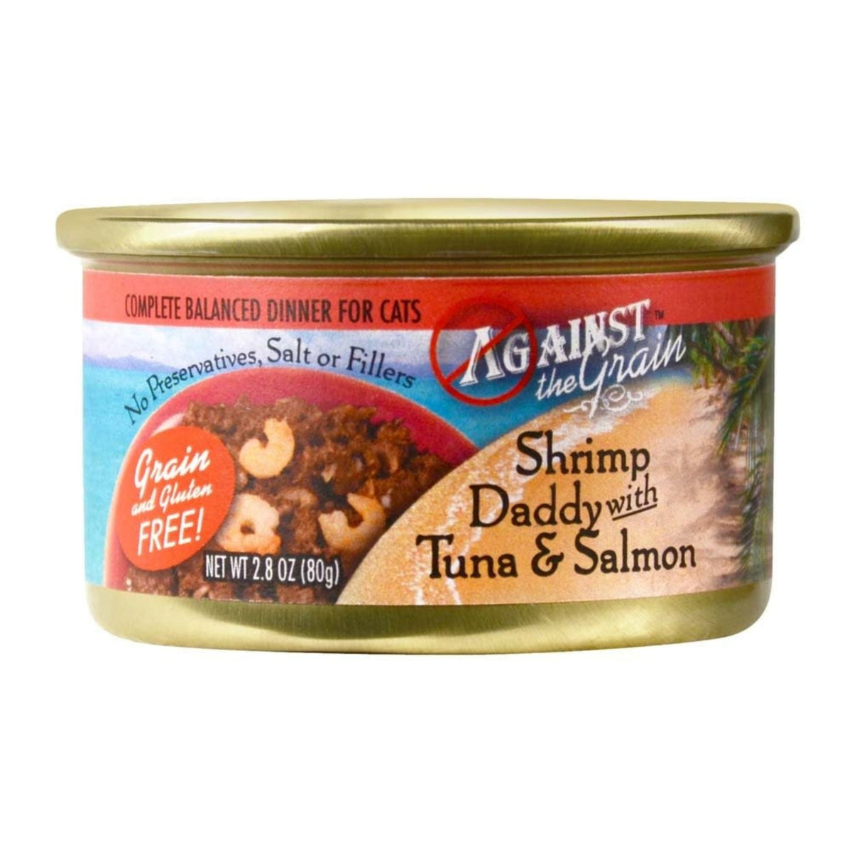 Against the Grain Shrimp Daddy With Tuna & Salmon Dinner Wet Cat Food 2.8oz. (Case of 24)
