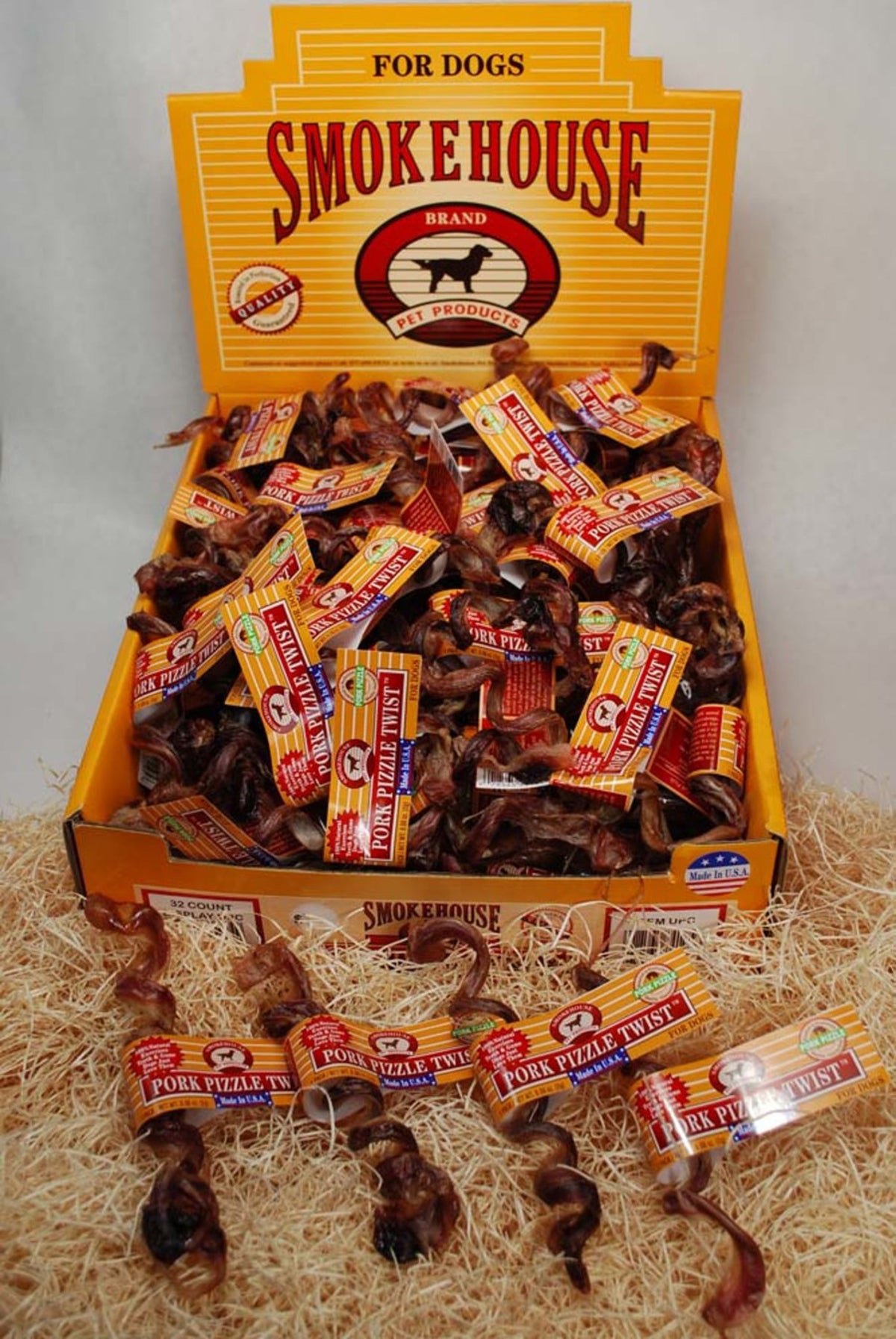 Porky USA Made Pizzle Twists (w/UPC) Shelf Display Box 100ct