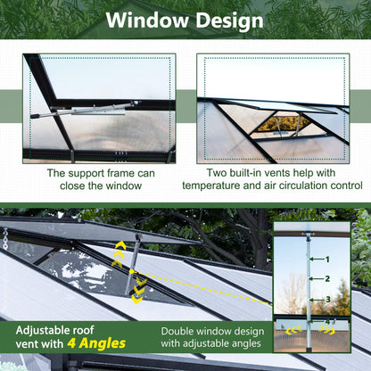 [08X12FT] Large Outdoor Heavy-Duty Polycarbonate Walk-In Greenhouse With Double Swing Doors And Two Ventilation Windows (SAK73651)