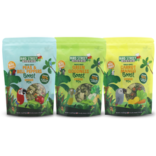 Freeze-Dried Tripack parrot vegetable blends with carrot mango, peas bell peppers, and green goodness boosts.