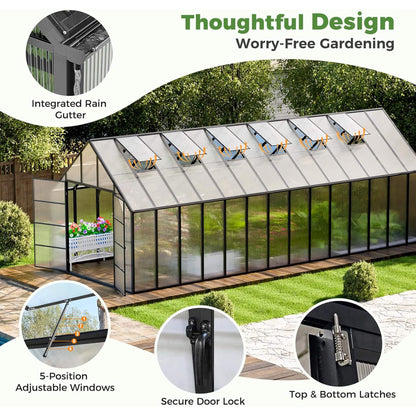 [10X28FT] Heavy-Duty Outdoor Aluminum Polycarbonate Greenhouse With Roof Vents And Swing Doors, 4MM (SAK24618)