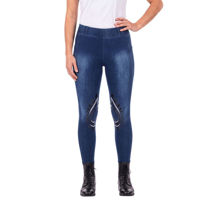 Equine Couture Ladies Denim Silicon Knee Patch Tights with Phone Pocket