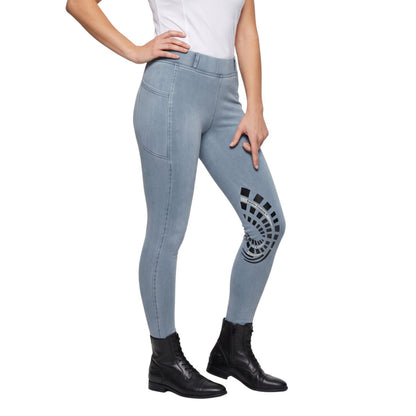Equine Couture Ladies Denim Silicon Knee Patch Tights with Phone Pocket