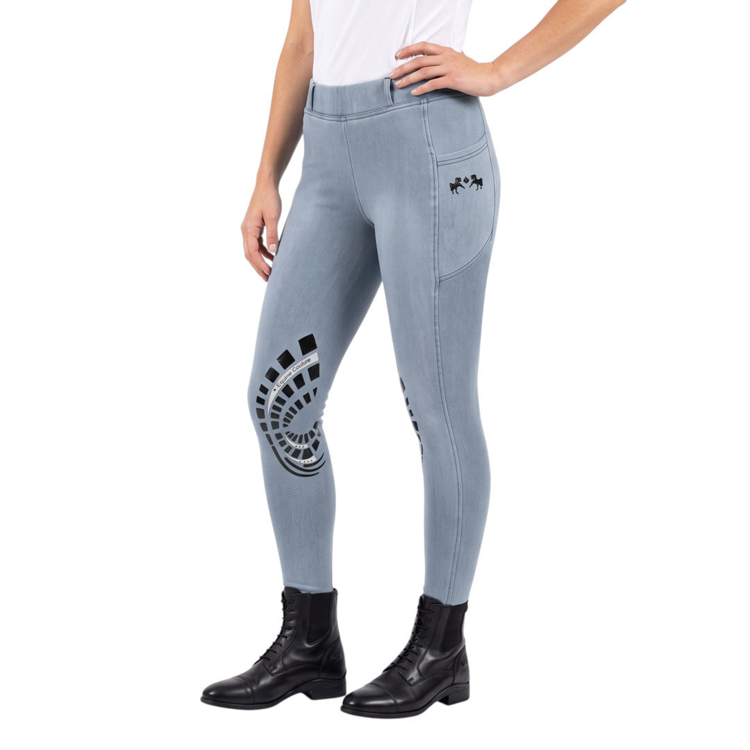 Equine Couture Ladies Denim Silicon Knee Patch Tights with Phone Pocket