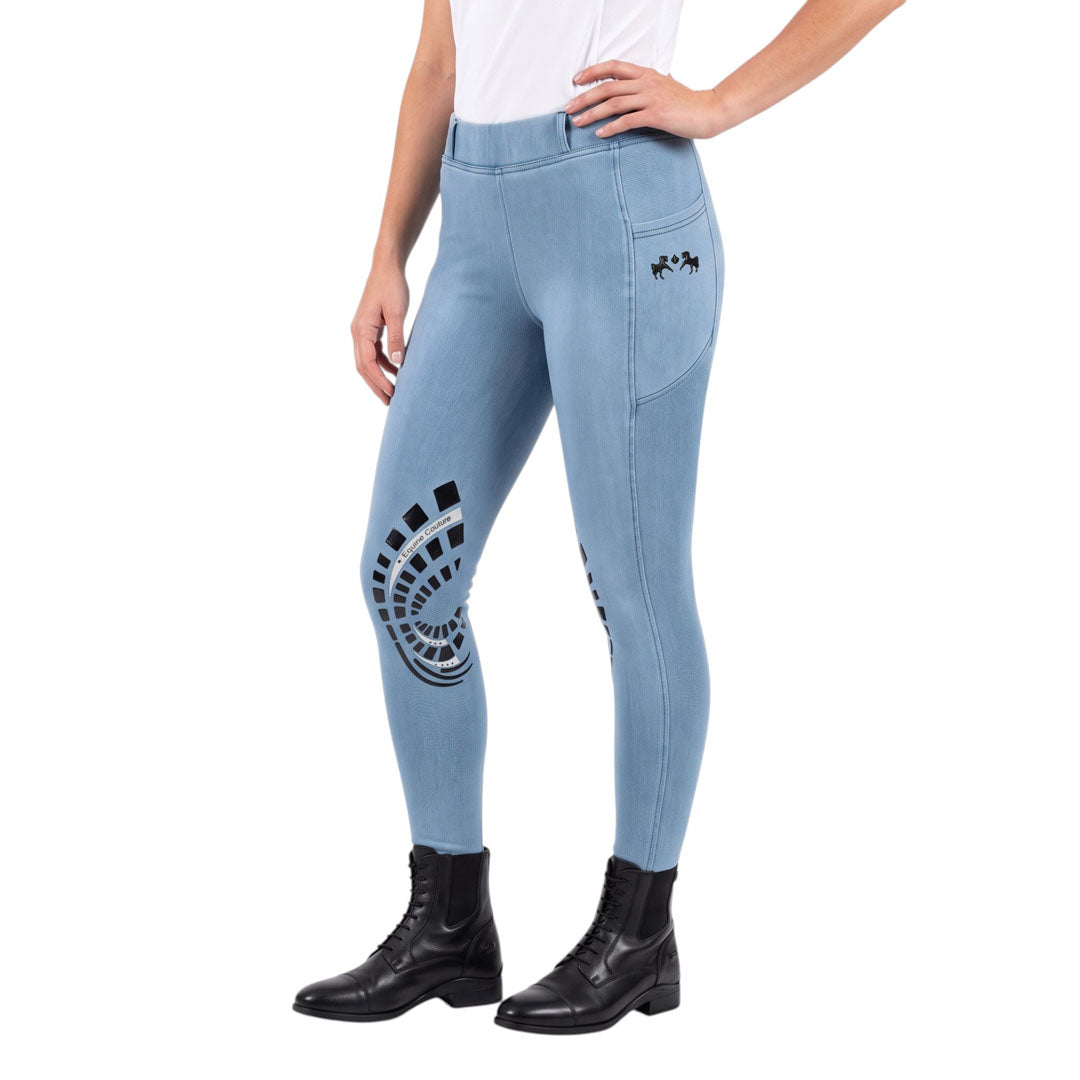 Equine Couture Ladies Denim Silicon Knee Patch Tights with Phone Pocket