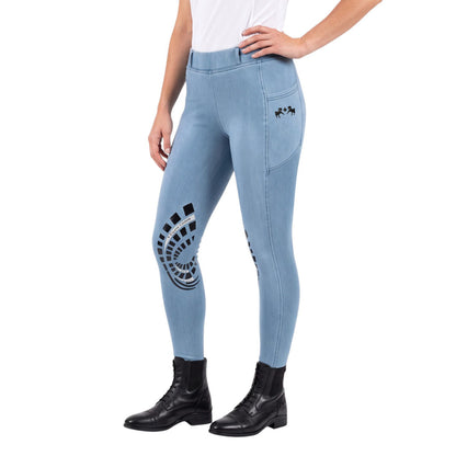 Equine Couture Ladies Denim Silicon Knee Patch Tights with Phone Pocket