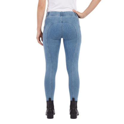 Equine Couture Ladies Denim Silicon Knee Patch Tights with Phone Pocket