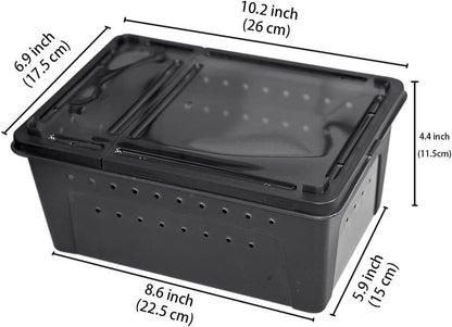 Portable Reptile Terrarium Habitat for Mini Pet Houses Breathable Holes Stackable Container (Black-M)