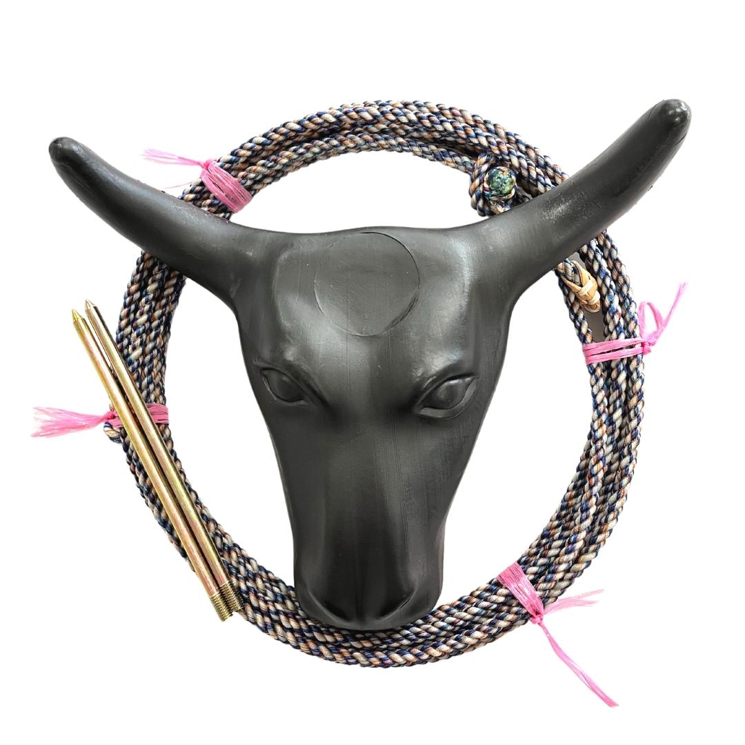 AJ Tack Junior 11" Horn Spread Steer Head Roping Dummy Set with Rope