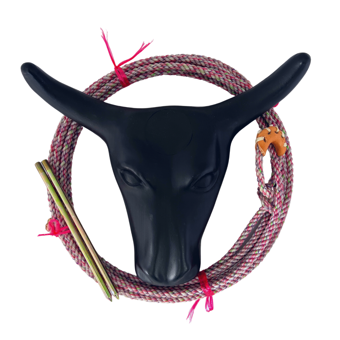 AJ Tack Junior 11" Horn Spread Steer Head Roping Dummy Set with Rope
