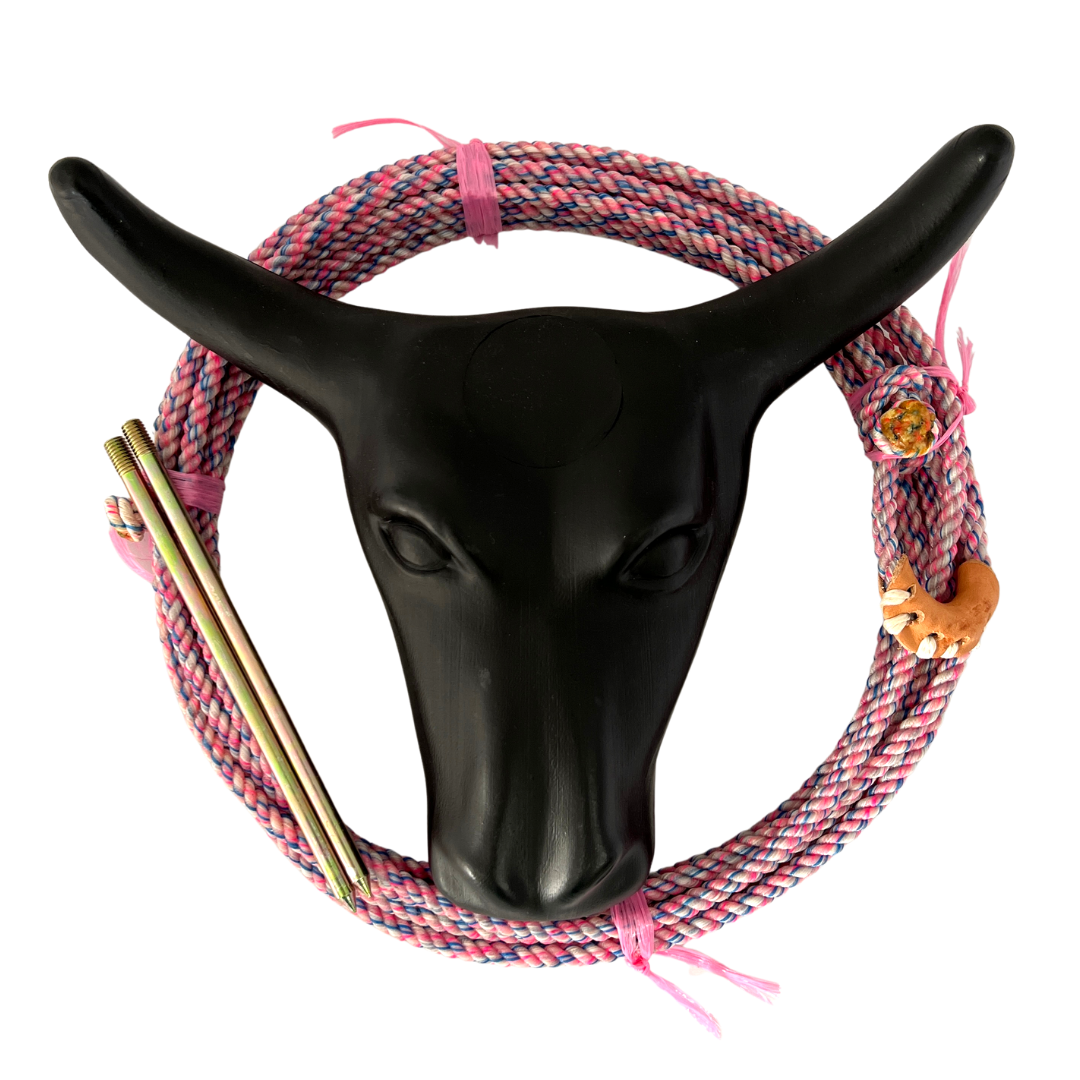 AJ Tack Junior 11" Horn Spread Steer Head Roping Dummy Set with Rope