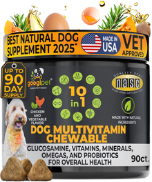Googipet 10-in-1 Multivitamin Chews chicken flavor for dog joint, digestion, and coat health, 90 soft chews pack