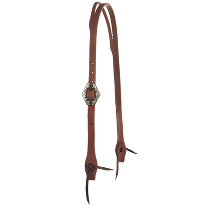 WD-SLEHO-27 Heavy Oil Harness Leather Diamond Floral Single Buckle Slit Ear Headstall