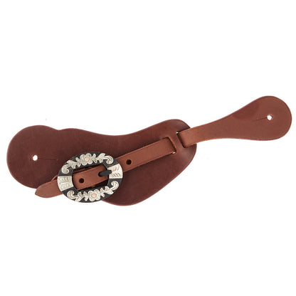 WD-CSSO-34 Mens Heavy Oiled Cowboy Spur Straps With Floral Buckles