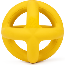 Bright yellow Giant Ring Ball dog toy made of durable, chew-proof rubber for aggressive chewers and large breeds
