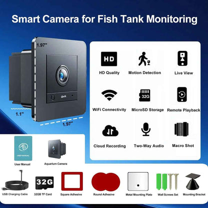 2K HD Aquarium Camera with Night Vision, Audio & 32GB Card
