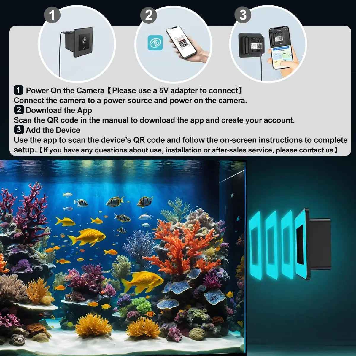 2K HD Aquarium Camera with Night Vision, Audio & 32GB Card