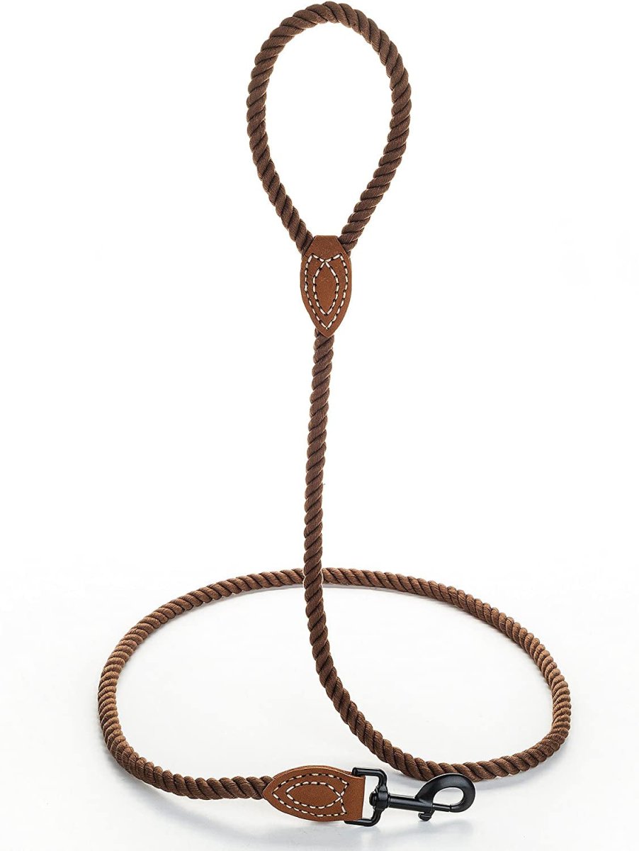 4 feet rope dog leash with leather handle