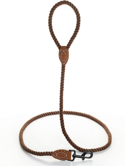 4 feet rope dog leash with leather handle