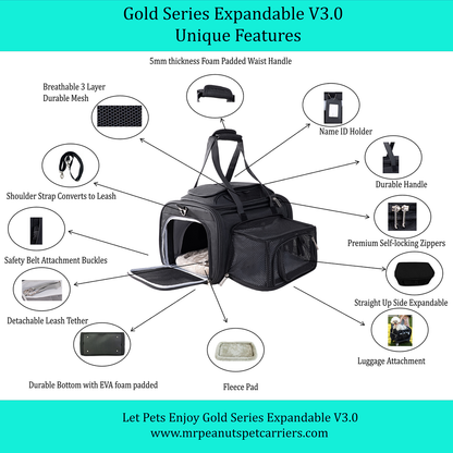 Mr. Peanut's Gold Series Standard Size Airline Compliant Expandable Pet Carrier V3.0