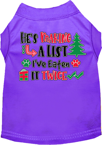 Christmas Pet Dog and Cat Shirt, "He's Making A List, I've Eaten It Twice"