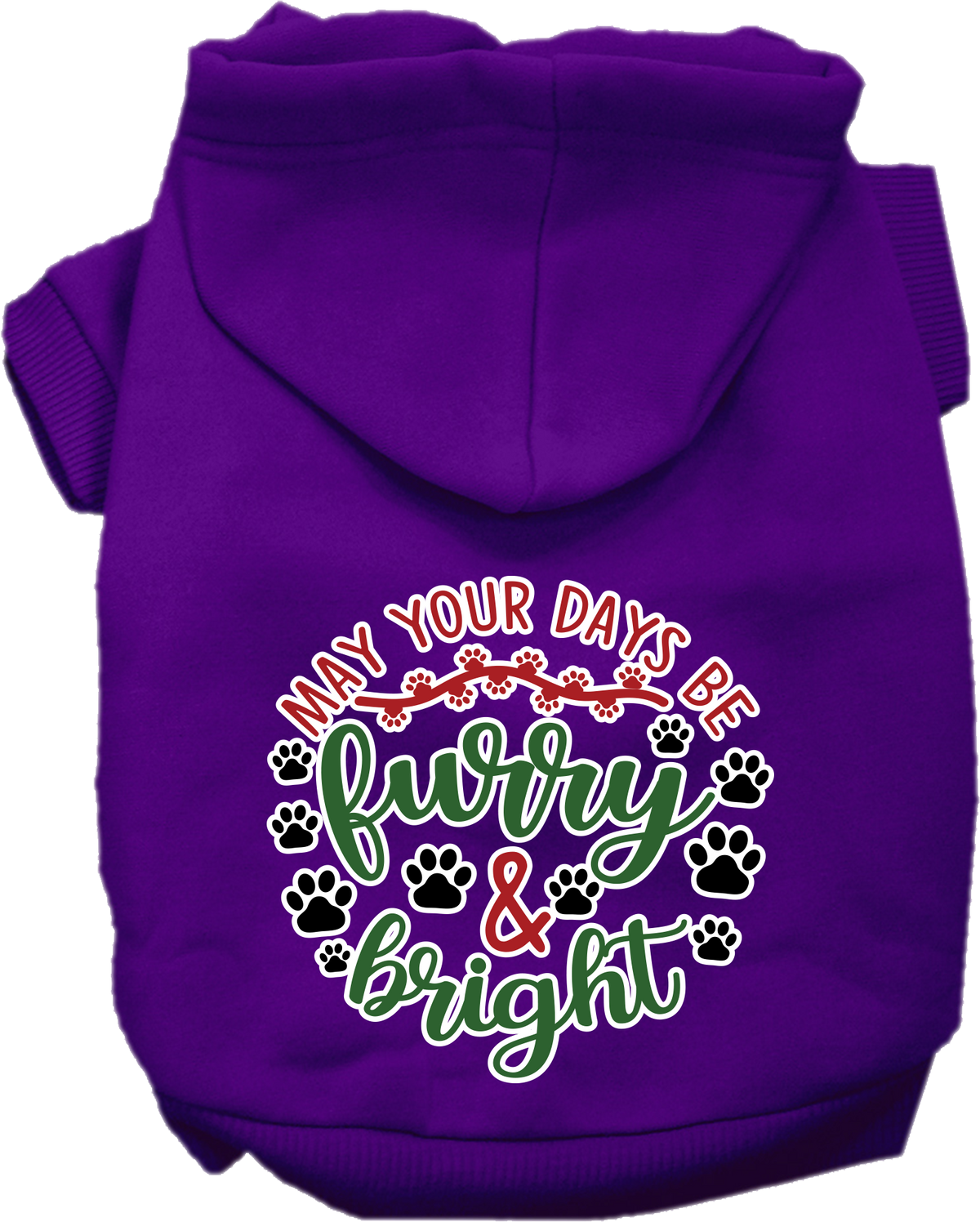 Christmas Pet Hoodie Screen Printed, "Furry & Bright"