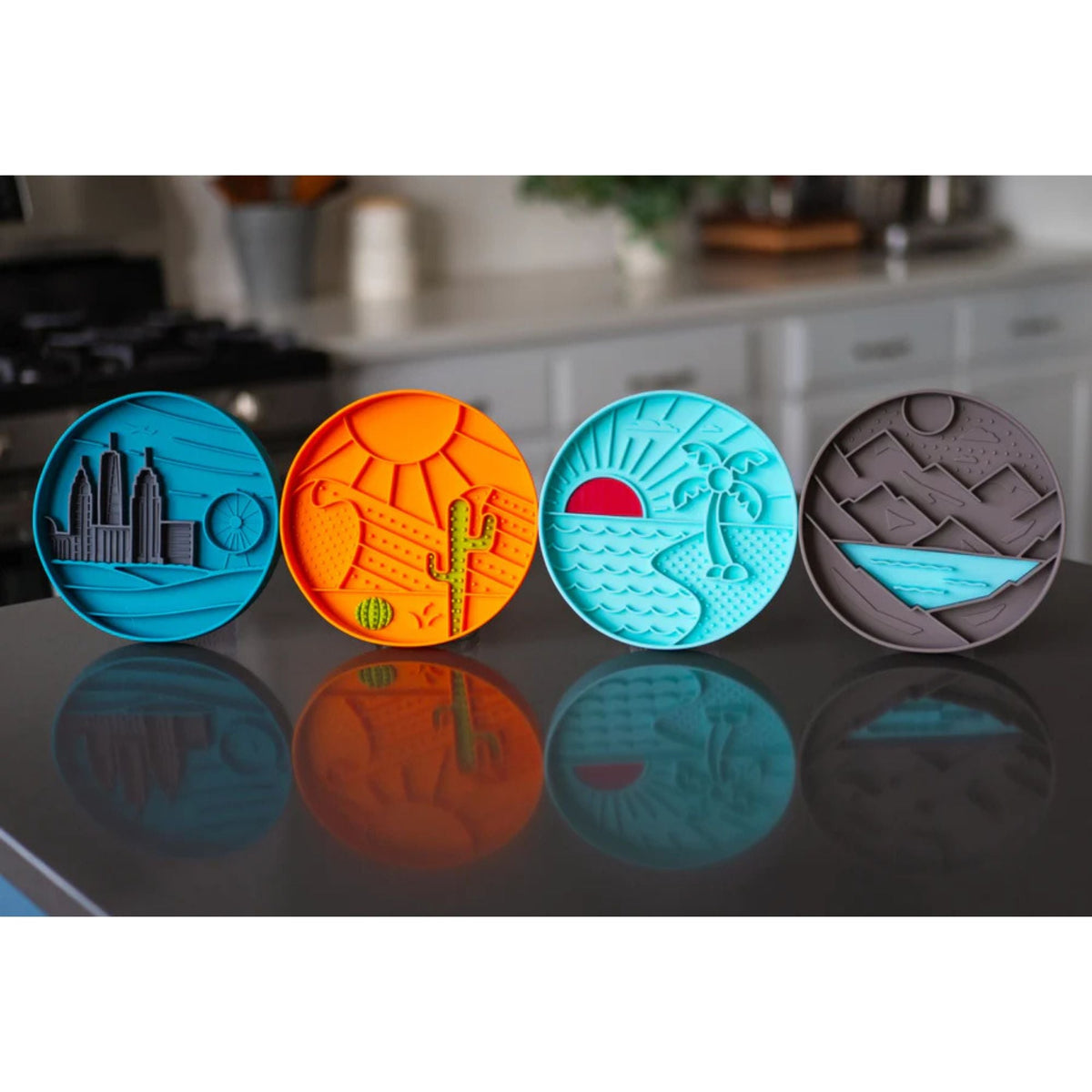 Messy Mutts Dog Silicone Interactive Lick Bowl Desert Pattern Orange
