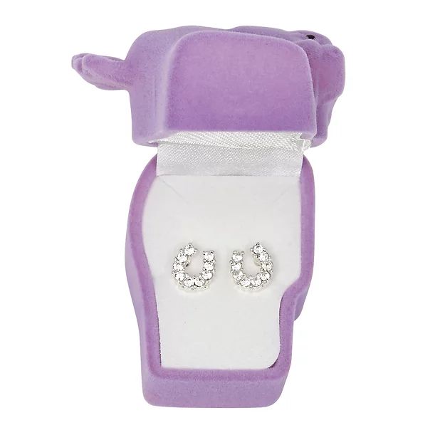 AWST Int'l Rhinestone Horseshoe Earrings  w/Horse Head Gift Box