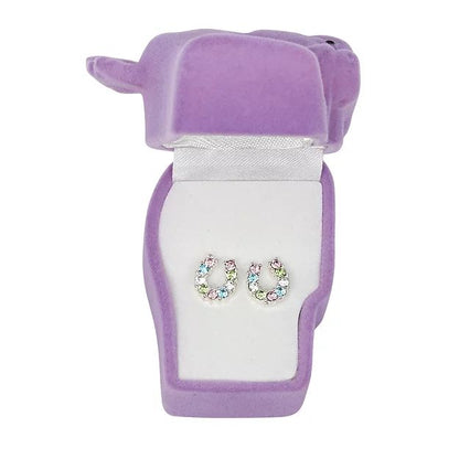 AWST Int'l Rhinestone Horseshoe Earrings  w/Horse Head Gift Box
