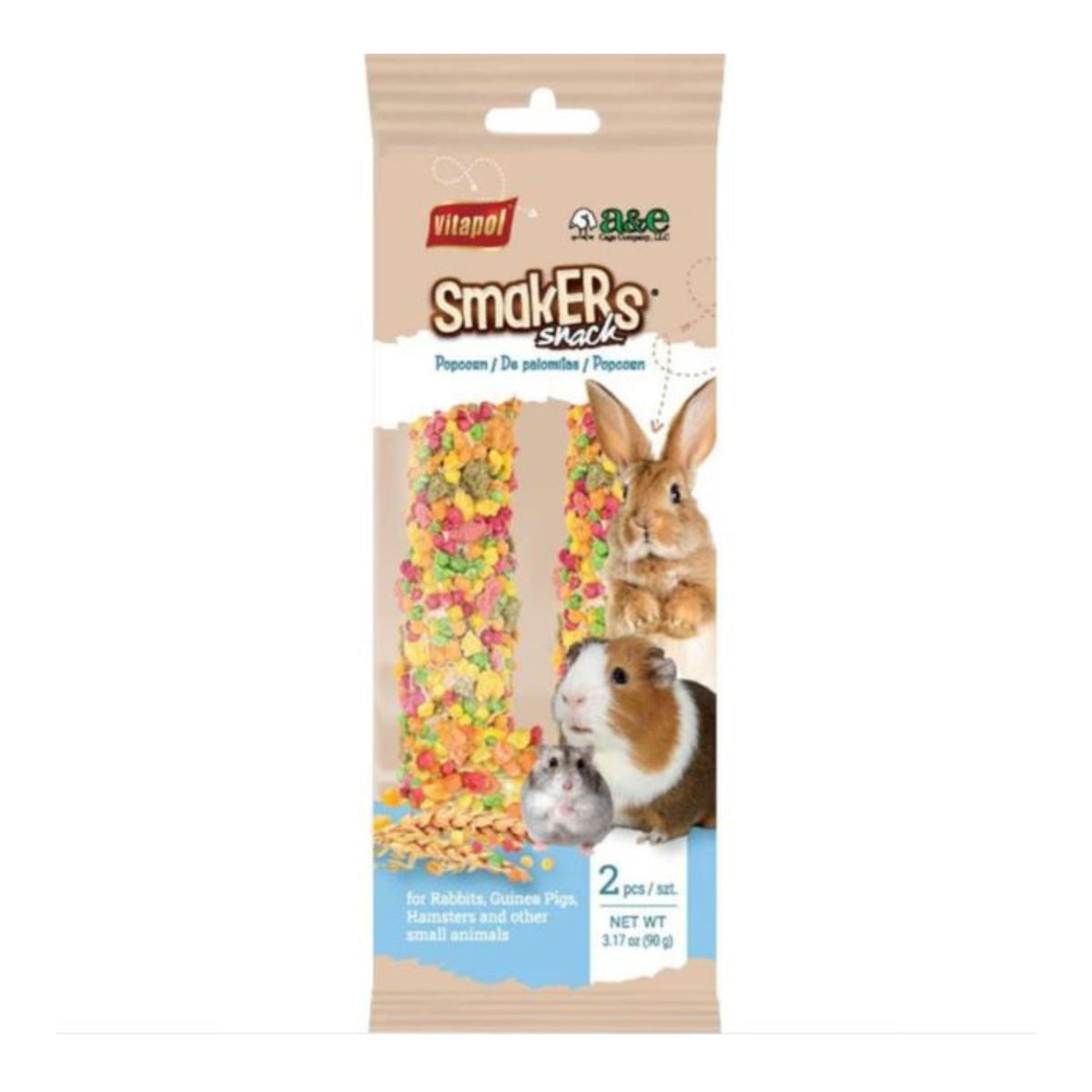 A  E Cages Vitapol Smakers Small Animal Treat Stick Popcorn, 6ea/2 pk