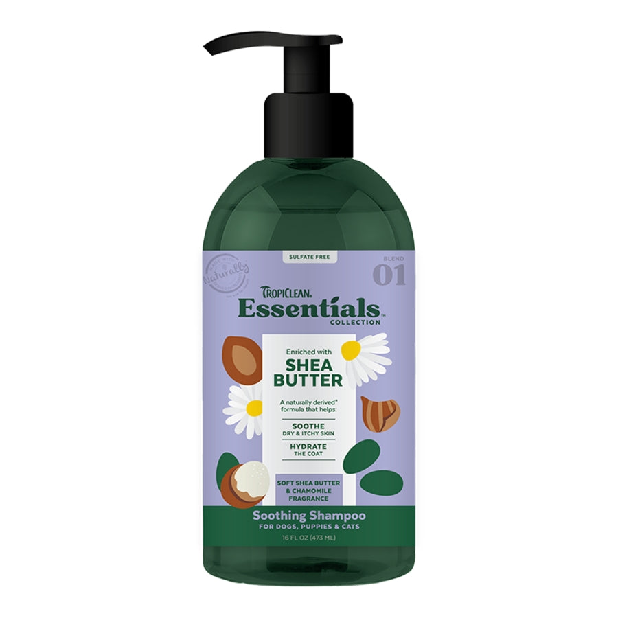TropiClean Essentials Shea Butter Shampoo for Dogs, Puppies and Cats 16oz