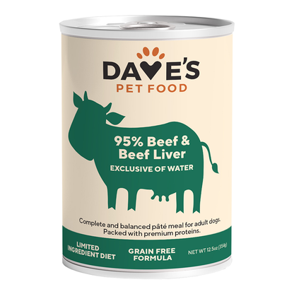 Dave's Pet Food Dog 95% Premium Meats Beef And Beef Liver 12.5oz. (Case of 12)